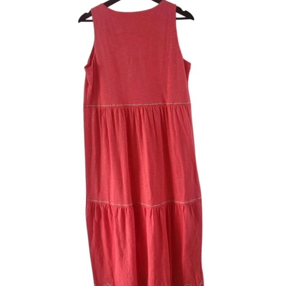 J. Jill Coral Sleeveless Maxi Dress Tiered Embroidered Beach Womens MP Petite M - Picture 4 of 7
